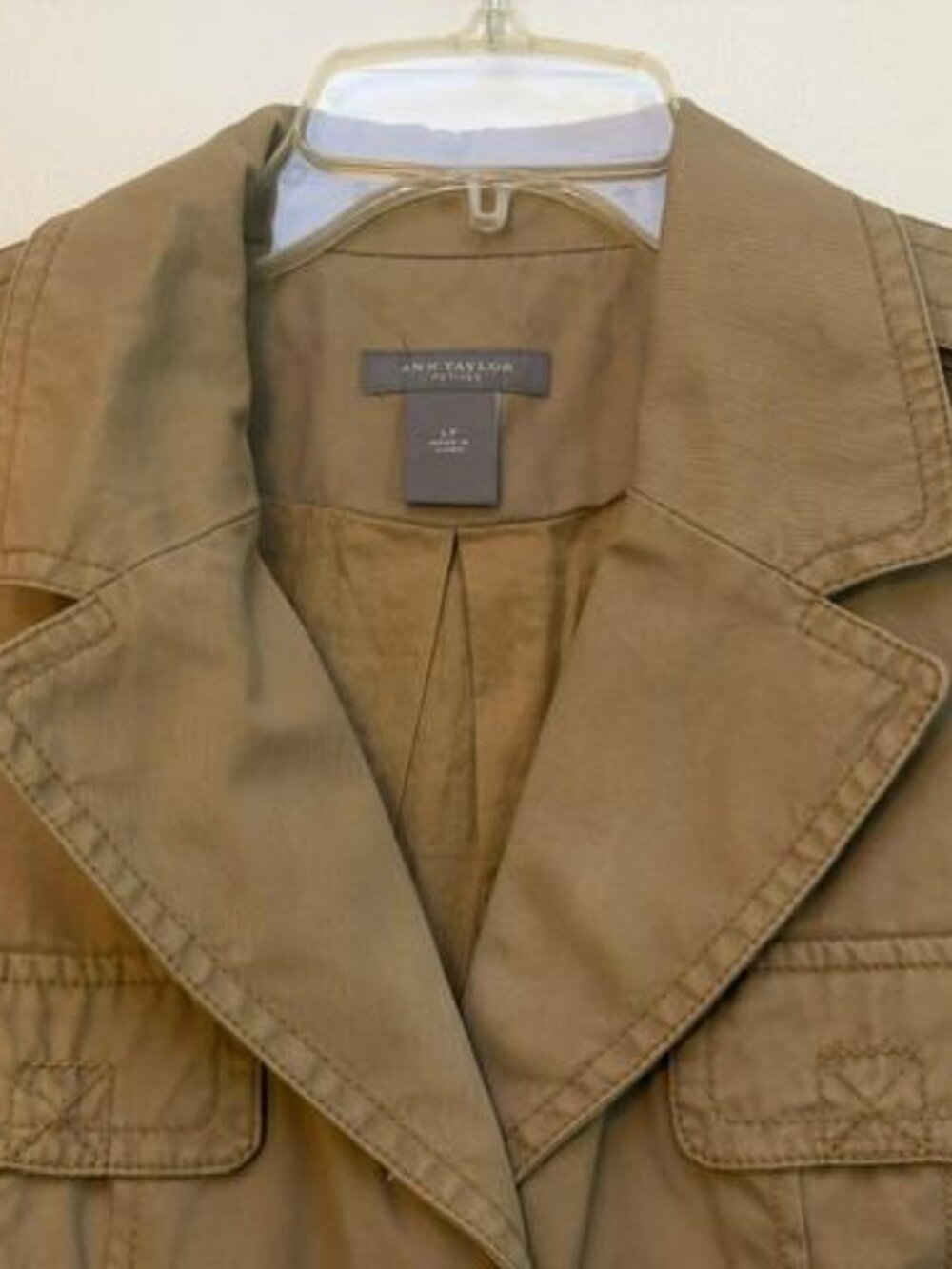 Ann Taylor Khaki Safari Jacket-100% Cotton-Size PL - Picture 3 of 9